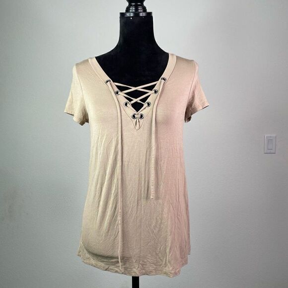 Lulu’s Women’s Corset Tie Front Short Sleeve Top Size Small - Picture 1 of 6